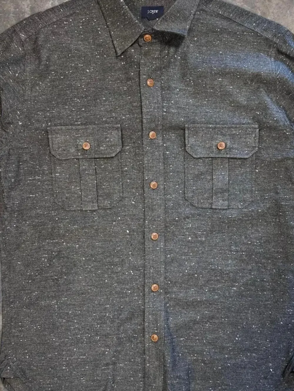 J.Crew Grey Speckled Button-Up Shirt Men's Sz L | Fleck Fabric | Casual Prep